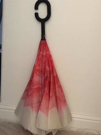 Reviewer photo of folded umbrella