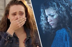 two girls, one from 13 reasons why and the other from euphoria, crying