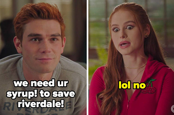 Archie and Cheryl side by side talking about syrup