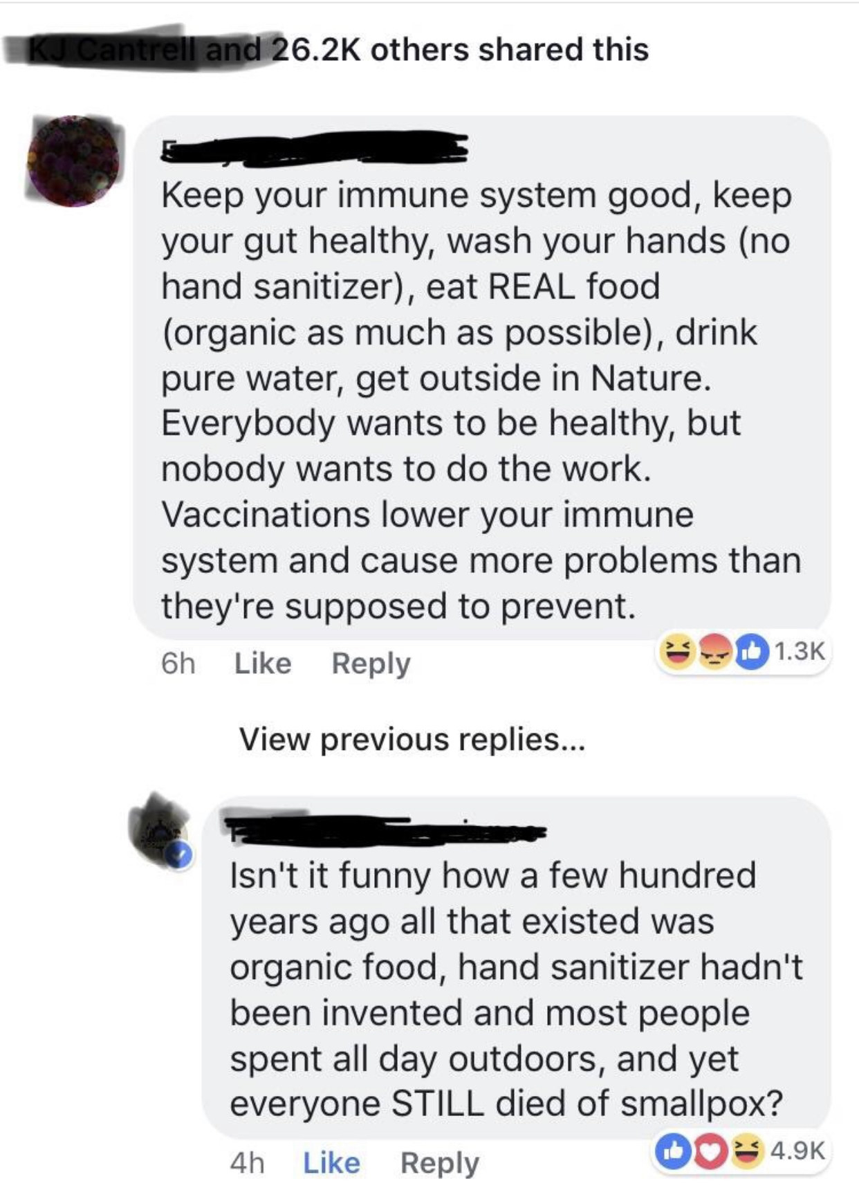 &quot;Keep your immune system good, wash hands (no hand sanitizer), eat organic food, go outside...&quot; A few hundred years ago all food was organic, hand sanitizer hadn&#x27;t been invented and most people spent all day outdoors, yet everyone STILL died of smallpox