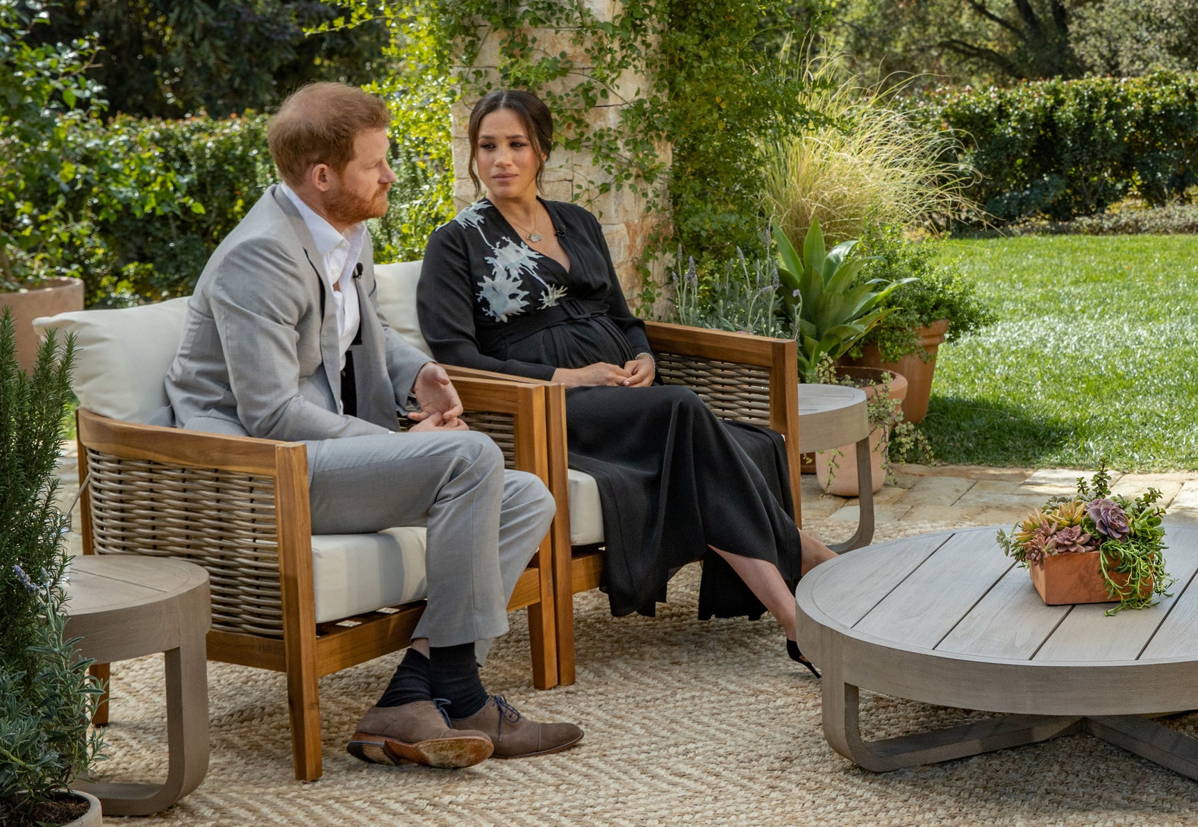 Meghan looks at Harry during the Oprah interview