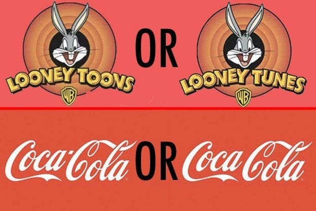 Images of the Looney Tunes logo spelled toons and tunes, and the Coca-Cola logo with and without a hyphen