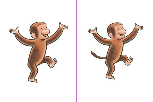 Images of Curious George with and without a tail