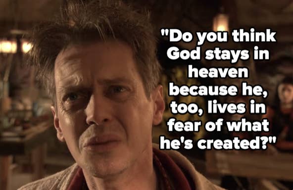 Romero asking "Do you think God stays in heaven because he, too, lives in fear of what he's created?" in Spy Kids 2