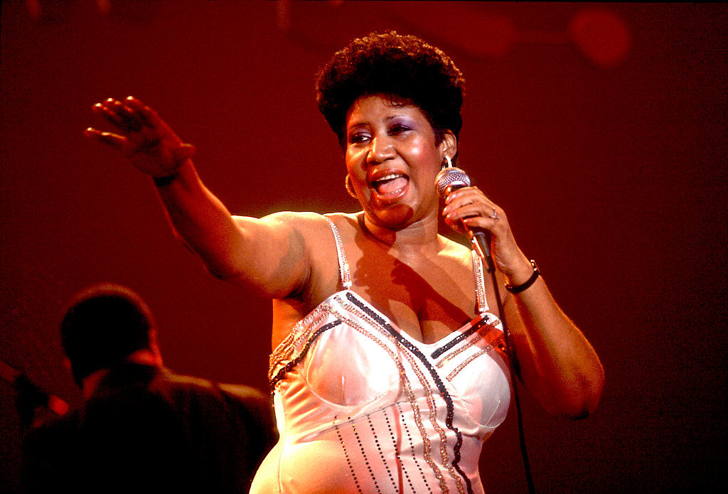 Aretha Franklin performs on stage at the Park West Auditorium