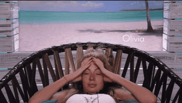 Olivia from &quot;Love Island&quot; with her hands on her forehead