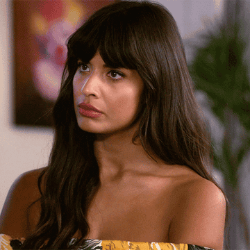 Tahani from &quot;The Good Place&quot; making a confused face