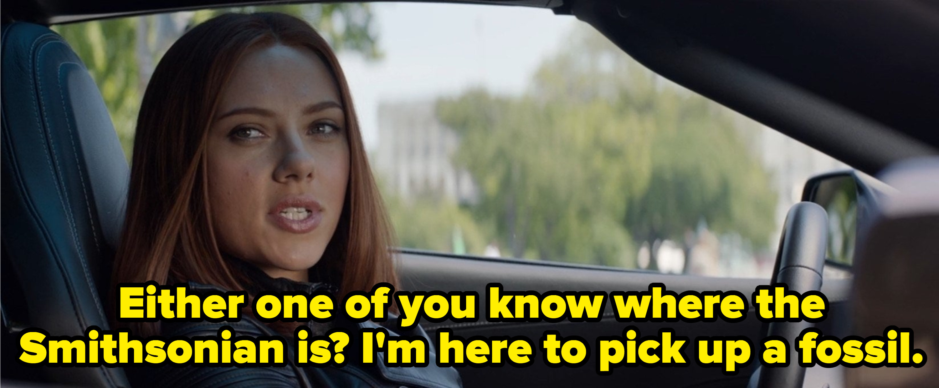 Black Widow asks Sam and Cap where the Smithsonian is