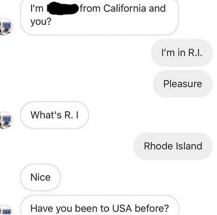 instagram convo of two americans where one asks if rhode island is in the united states