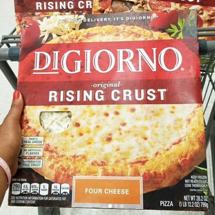 A frozen pizza with the slogan, "It's not delivery it's Digiorno"