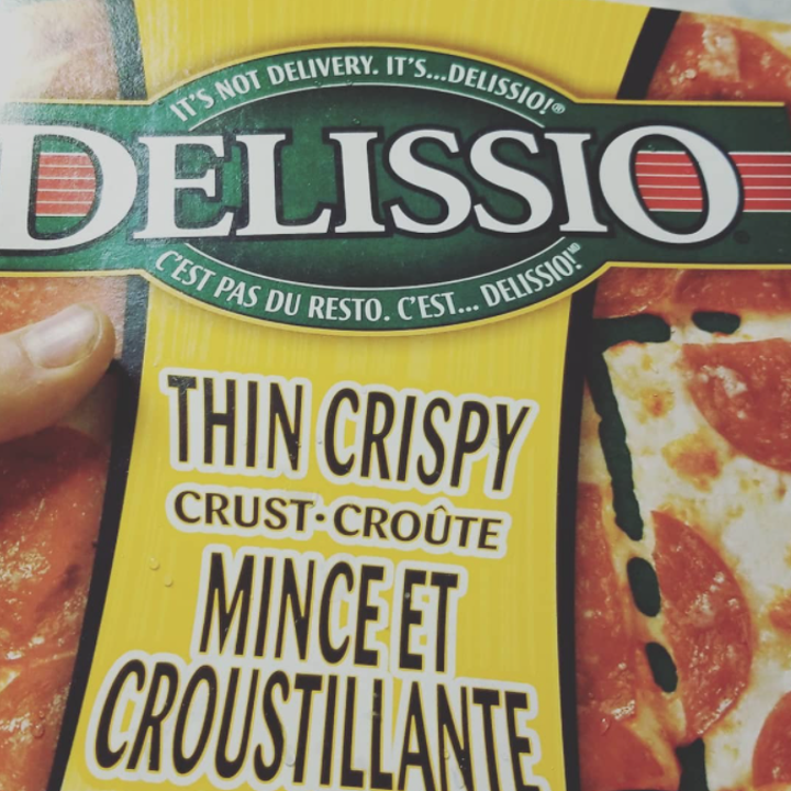 A frozen pizza with the slogan, "It's not delivery, it's Delissio"