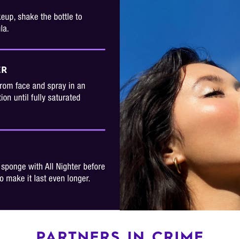  close up of a model spraying urban decay's all night setting spray on their face