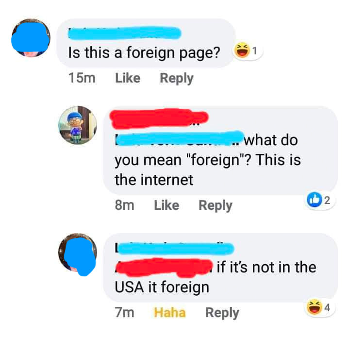 person who says everything not in the USA is foreign