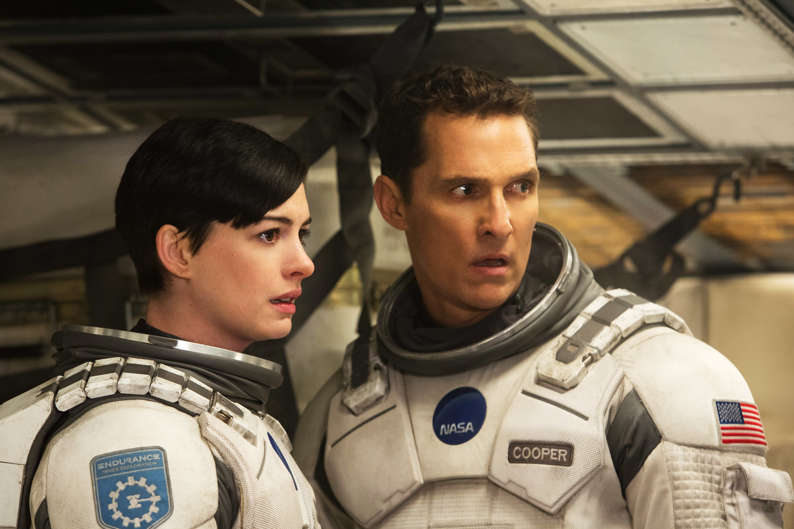 Anne Hathaway and Matthew McConaughey as astronauts in "Interstallar"