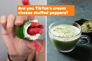 stuffed pepper with cream cheese and matcha latte