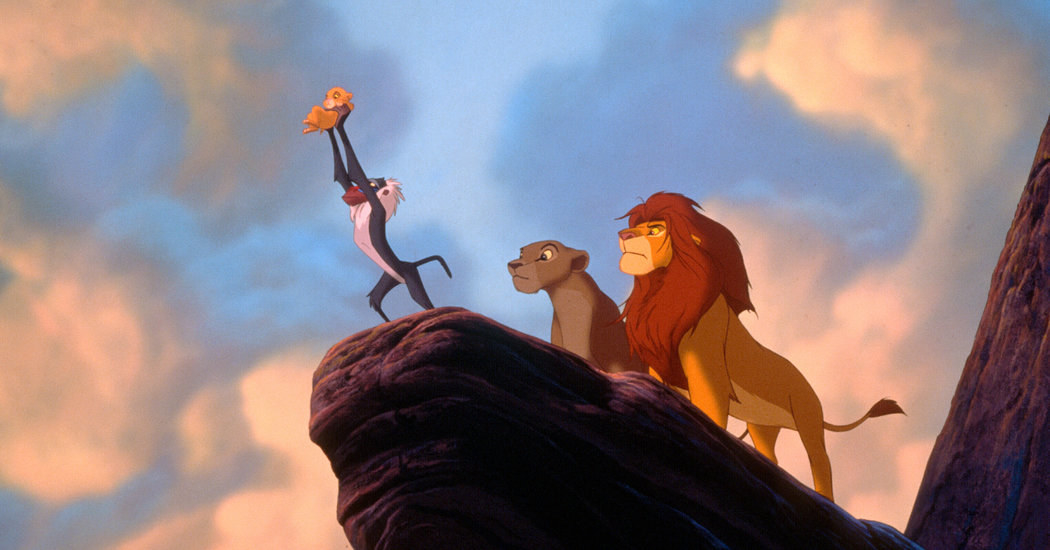 still shot of The Lion King during their famous scene near the edge of a mountain