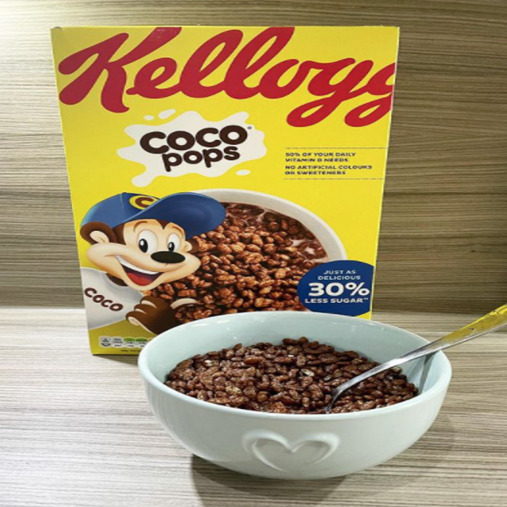A box of Coco Pops chocolate puffed rice cereal