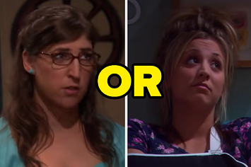 Amy is on the left with Penny on the right in a cast and "or" written in the center