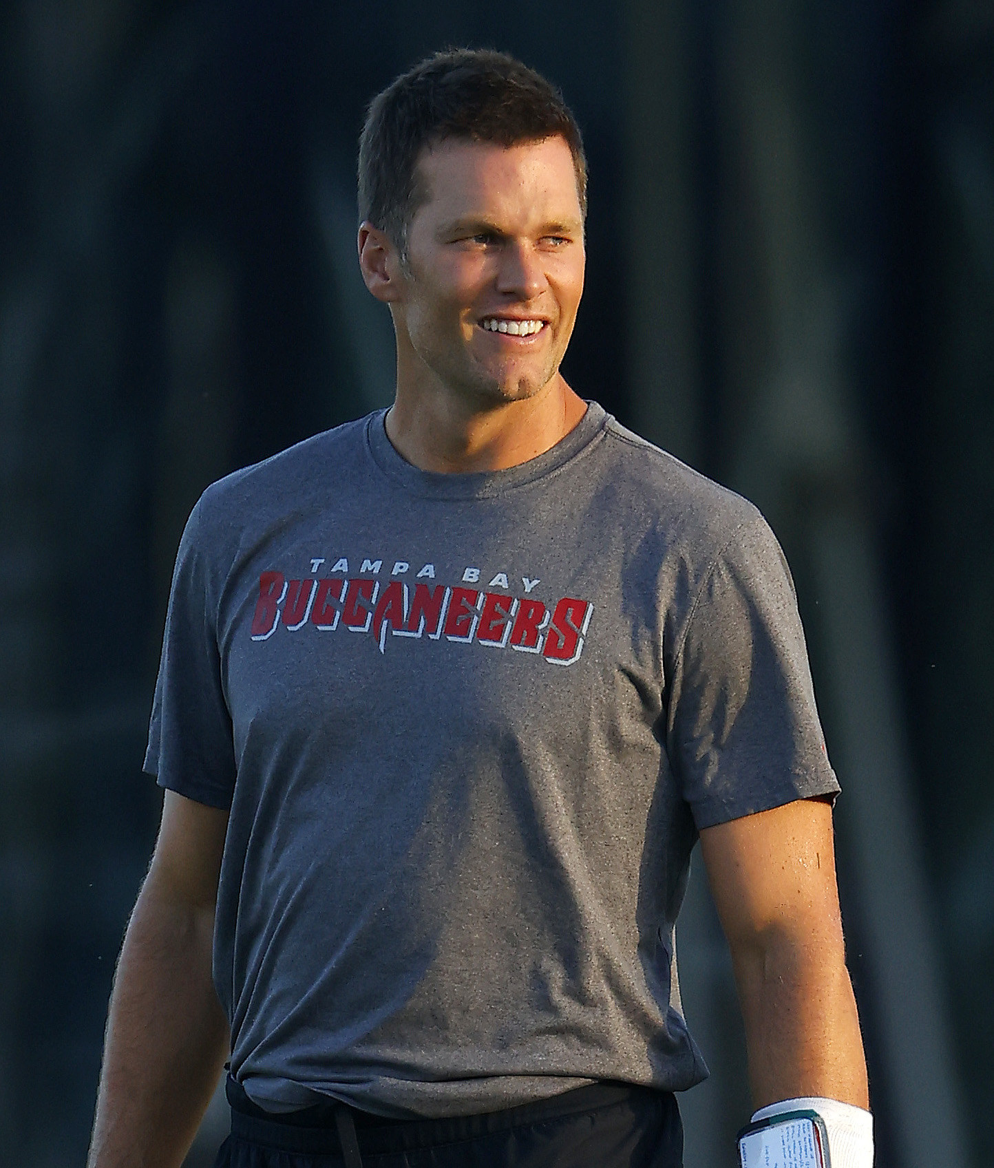 Present day Tom Brady in Buccaneers shirt.