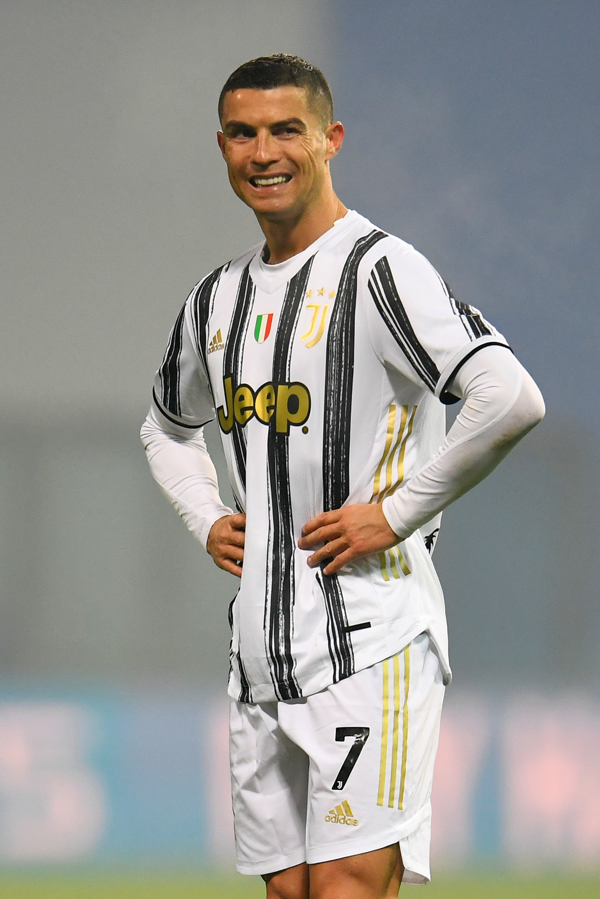Present day Cristiano Ronaldo in a Juventus uniform.