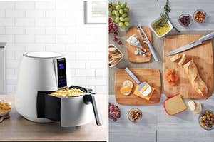 white air fryer and wood cutting boards