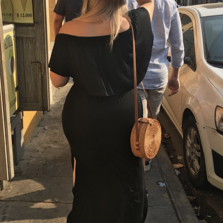reviewer showing the back of the dress
