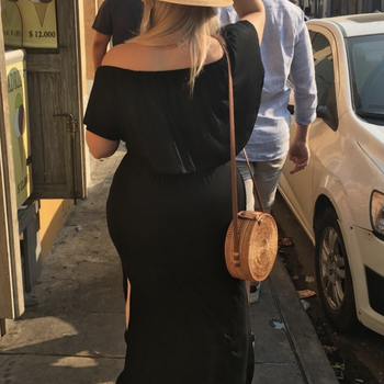 reviewer showing the back of the dress