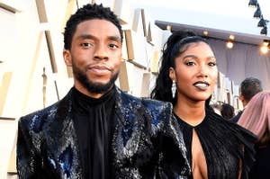 (L-R) Chadwick Boseman and Taylor Simone Ledward attend the 91st Annual Academy Awards