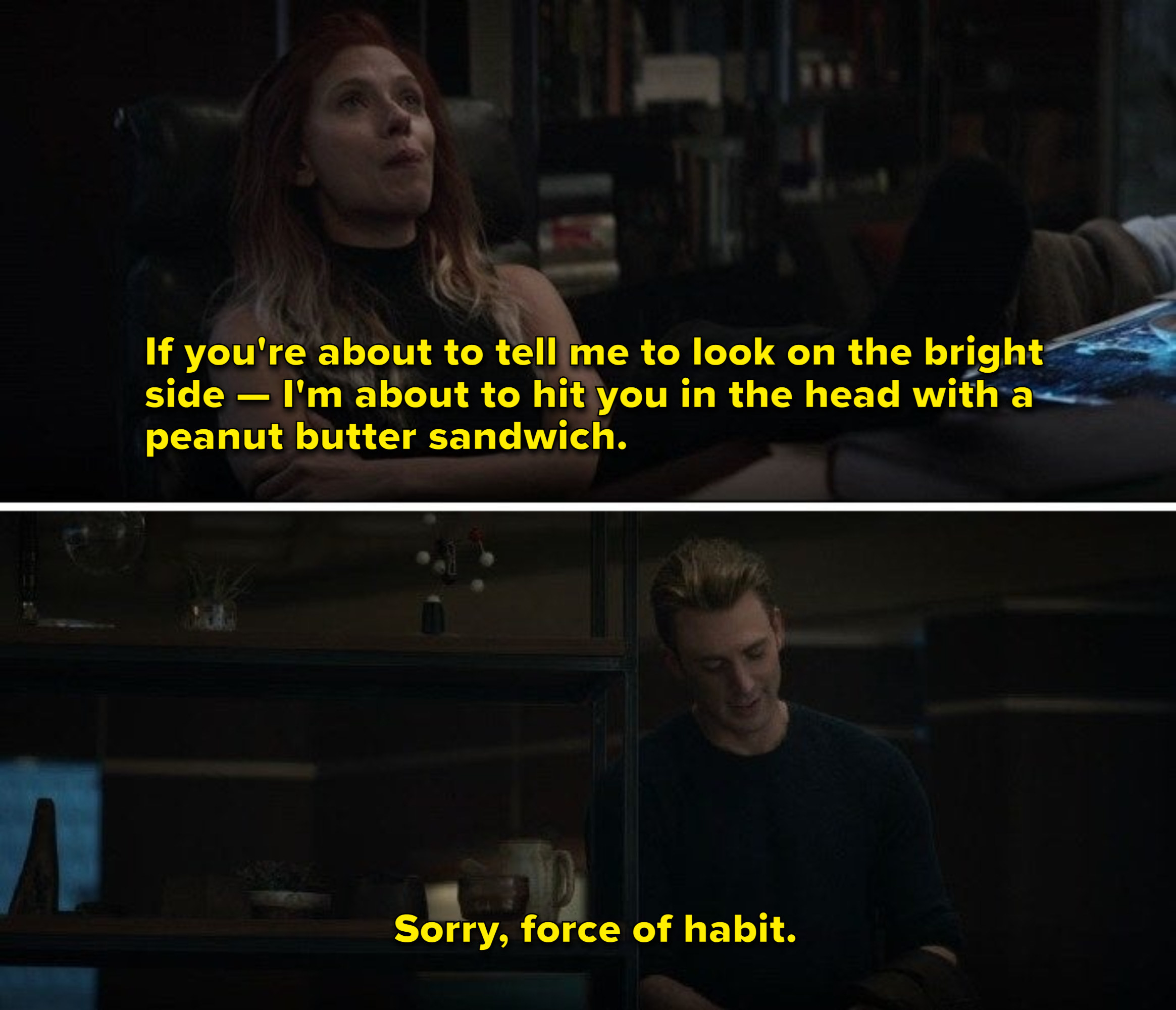 Natasha tells Steve that she&#x27;ll hit him in the head with a peanut butter sandwich