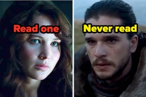 Katniss Everdeen labeled "Read one" and Jon Snow labeled "Never read"