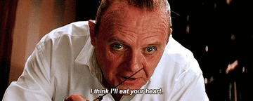 Anthony Hopkins as Dr Lecter in Red Dragon saying, &quot;I think I&#x27;ll eat your heart&quot;