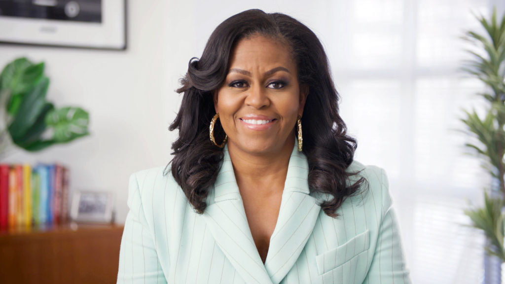 Michelle Obama presents the Social Justice Impact Award during the 52nd NAACP Image Awards