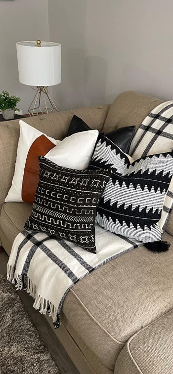 the pillows on a reviewer's couch