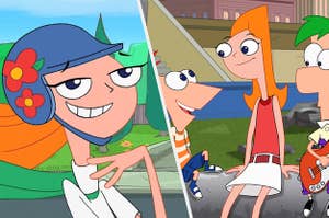 Phineas, Ferb, and Candace from Disney Channel's Phineas and Ferb