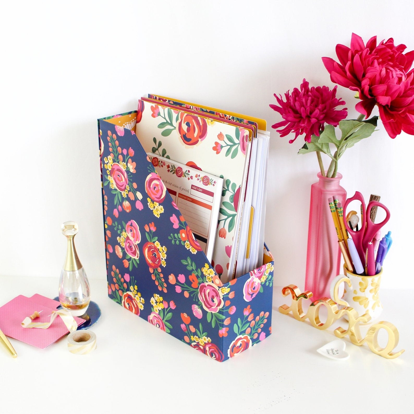 Floral file folder on desk