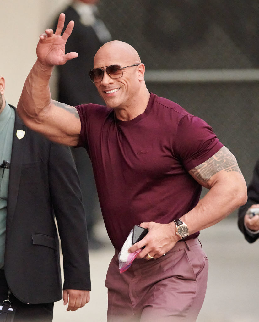 Dwayne Johnson is seen waving outside of the building where &#x27;Jimmy Kimmel Live&#x27; is taped