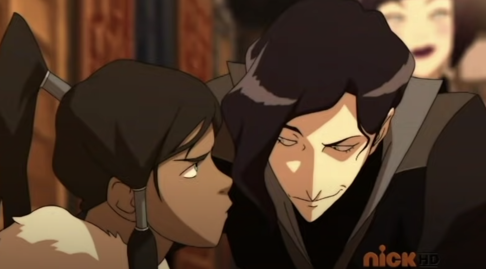 Rahno leaning in towards Korra