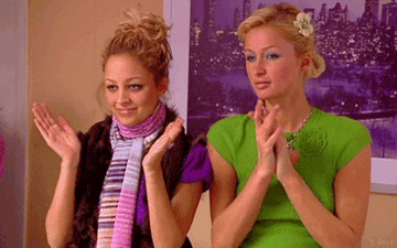 Nicole Richie and Paris Hilton clapping from a scene in the iconic &quot;The Simple Life&quot; series