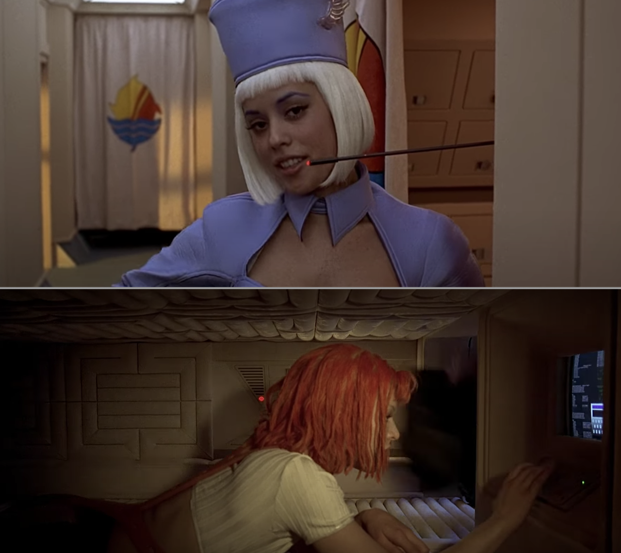 Flight attendants opening up the sleeping pods in &quot;The Fifth Element&quot;