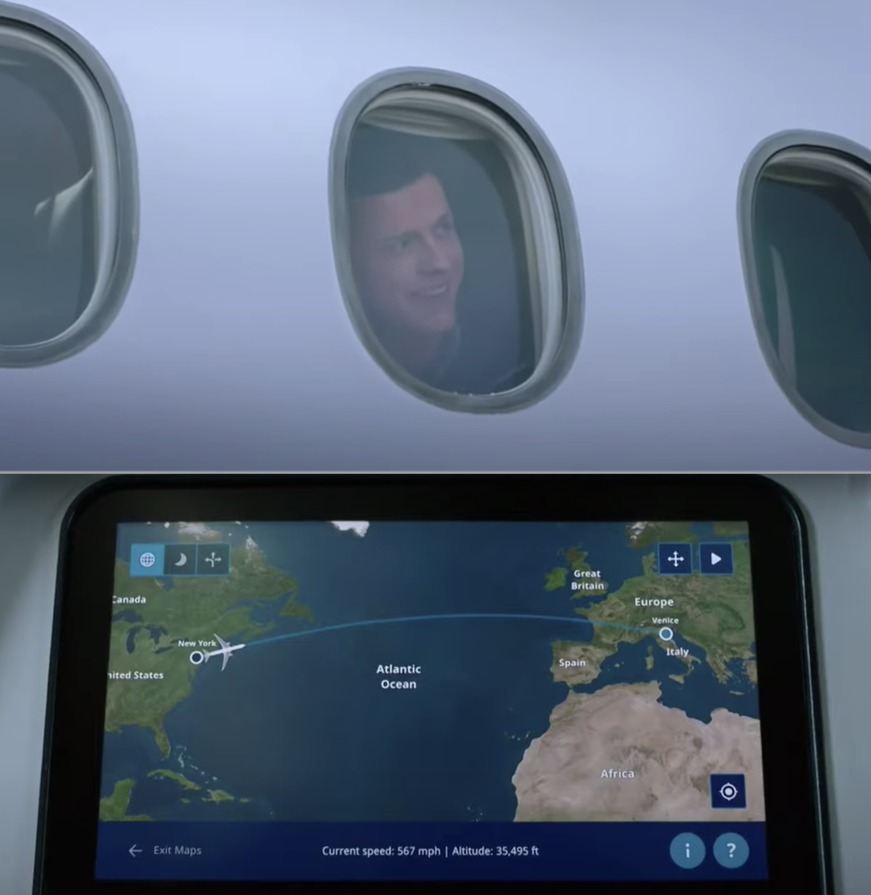 Peter Parker on a flight in &quot;Spider-Man: Far From Home&quot;