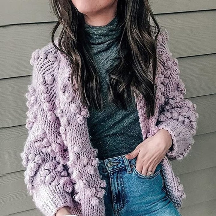 the knit cardigan in lavender