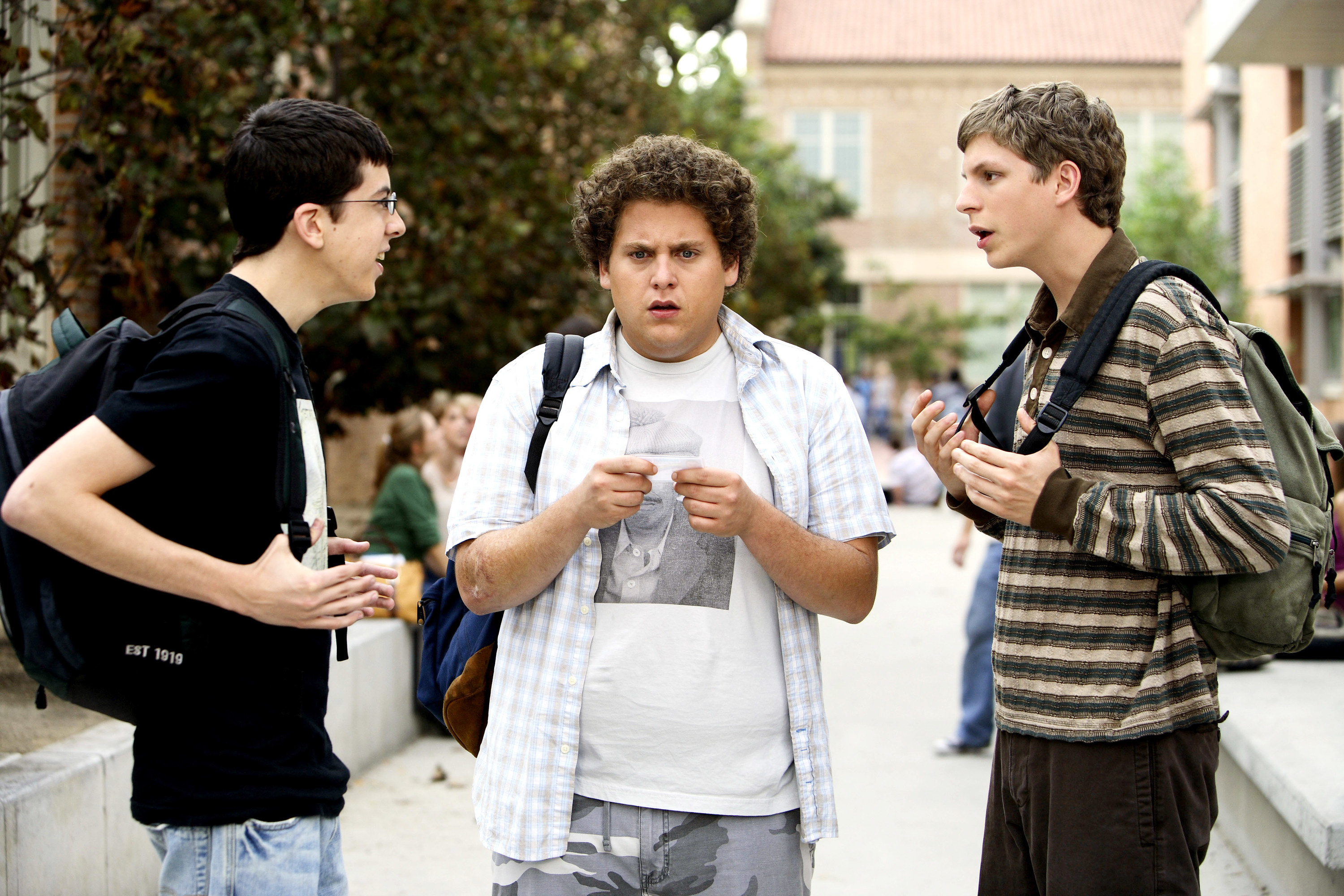 Christopher Mintz-Plasse, Jonah Hill, Michael Cera in &quot;Superbad&quot;