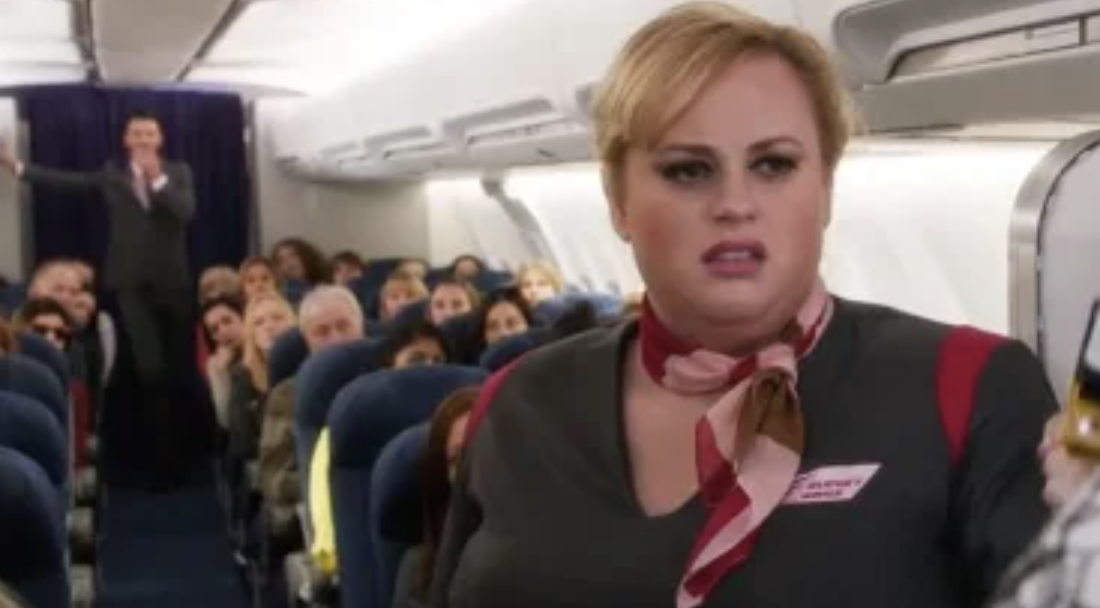 Rebel Wilson as an annoyed flight attendant