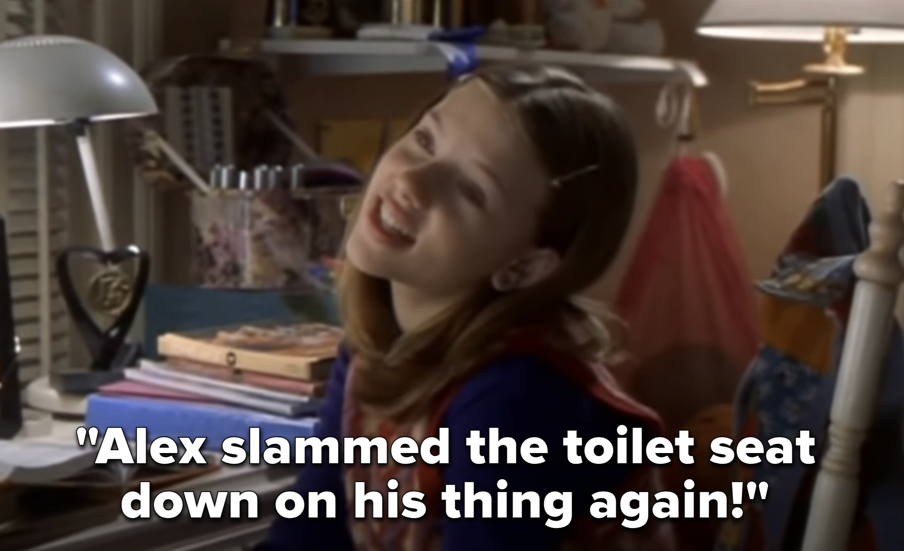 Molly shouts that Alex slammed the toilet seat down on his &quot;thing&quot; again