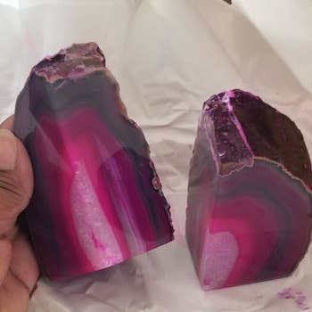 Reviewer geode bookends in hand