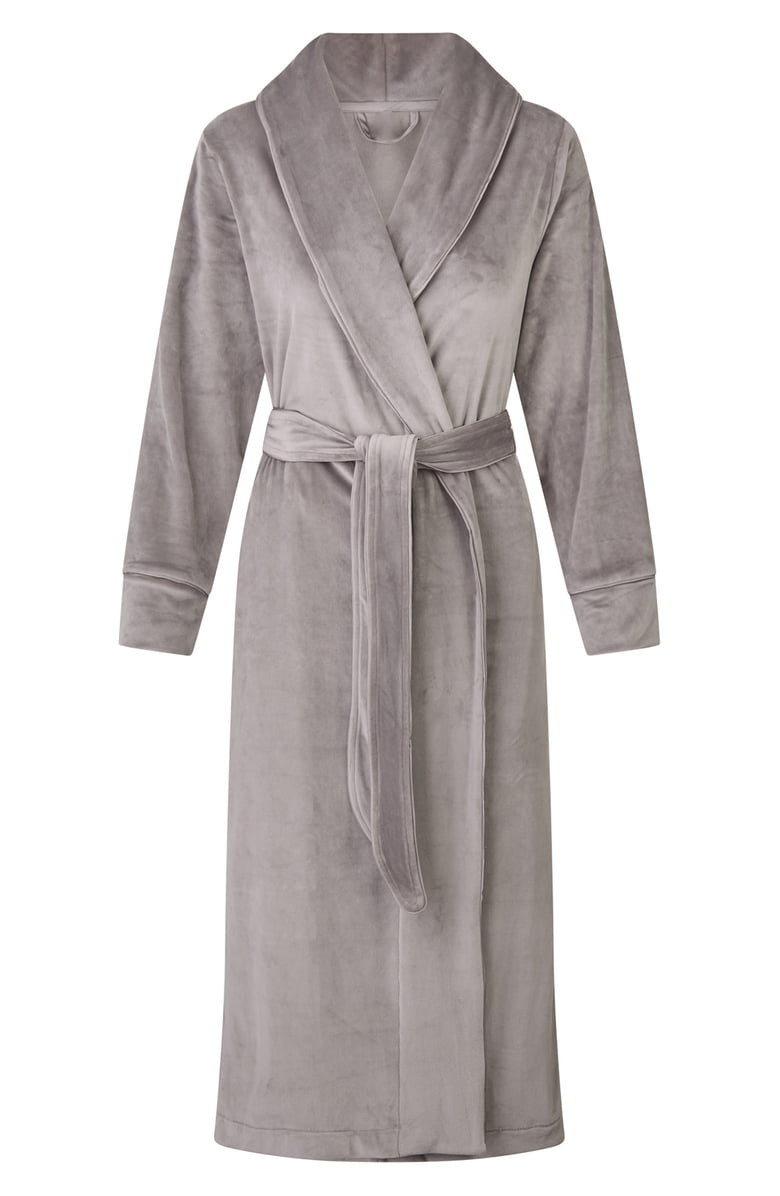 gray long velour robe