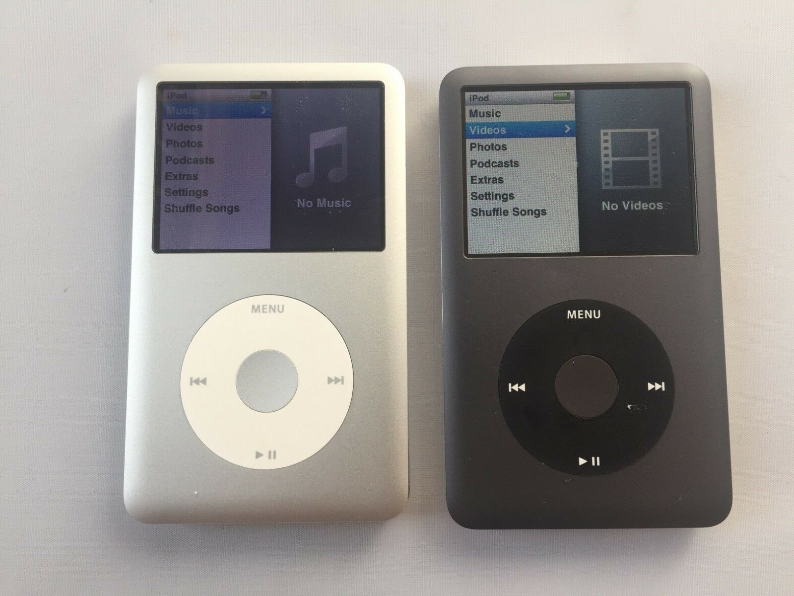 The silver and black versions of the Apple iPod classic