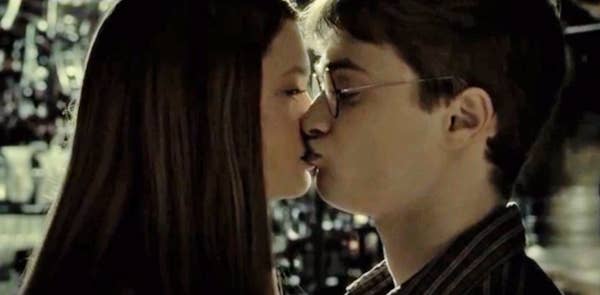 Harry and Ginny's first awkward kiss