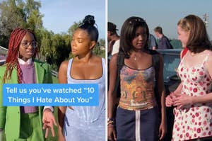 Side by side of Zaya and Gabrielle with the actual movie scene