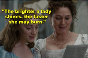 Daphne and her mother are reading a paper with a caption on the side that reads: "The brighter a lady  shines, the faster  she may burn."